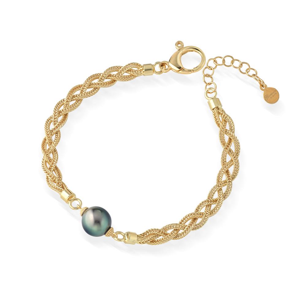 Tahitian pearl yellow silver braid bracelet 17cm - GLAMOUR