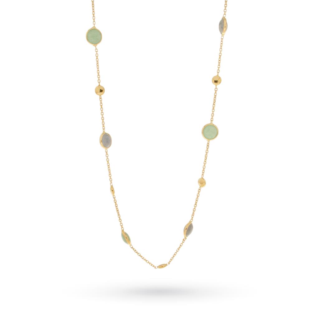 Collana girocollo oro giallo quarzi verdi azzurri 45cm - LUSSO ITALIANO