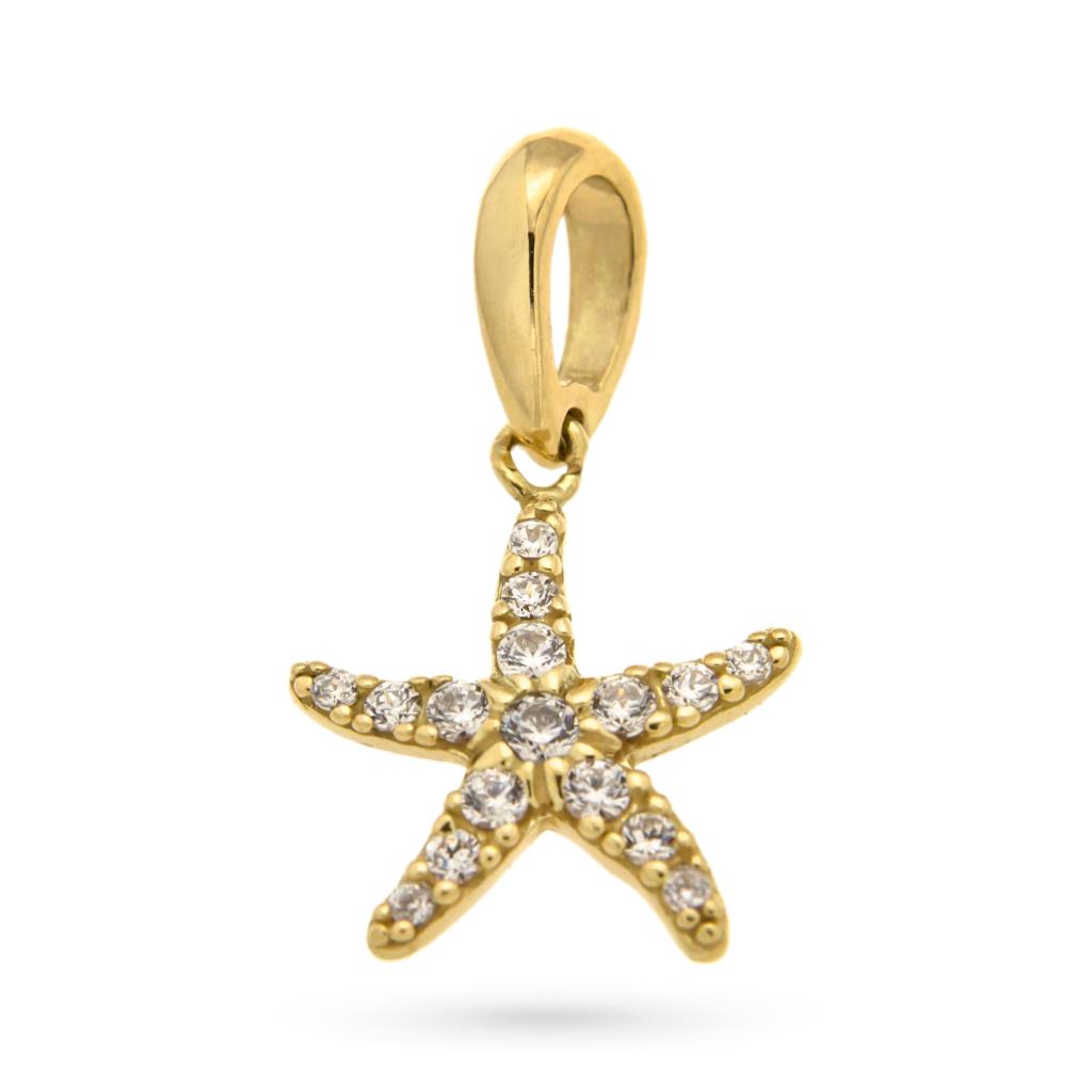 18kt yellow gold starfish pendant with zirconia  - LUSSO ITALIANO