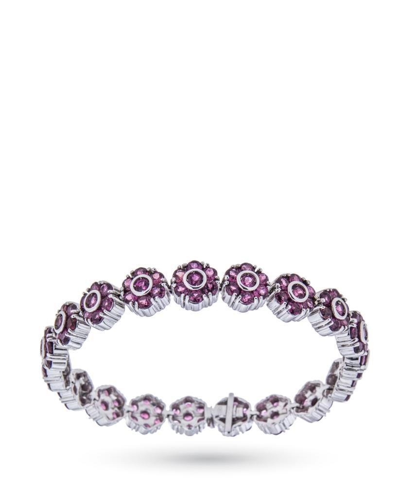 18kt white gold bracelet with 19 flowers of pink tourmaline - UNBRANDED