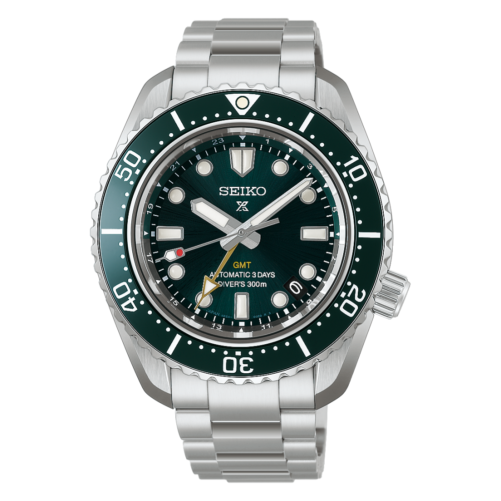Orologio con cinturino in maglia in acciaio con quadrante verde e lunetta verde