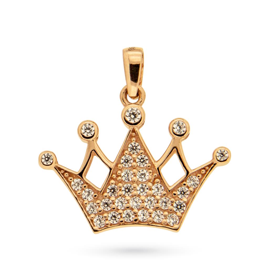 18kt rose gold crown pendant with zircons - LUSSO ITALIANO