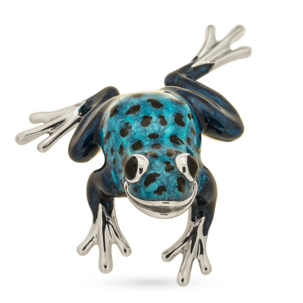 Large blue frog ornament in hand-enamelled silver large size - SATURNO