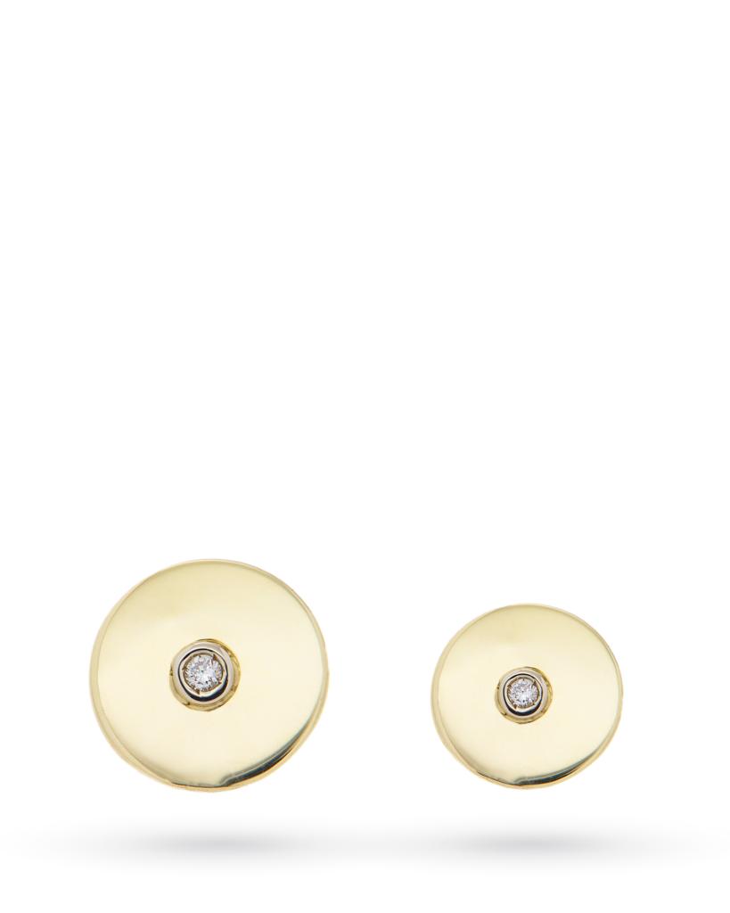 Orecchini in oro giallo con dischi asimmetrici diamanti 0,02ct G VS - LUSSO ITALIANO