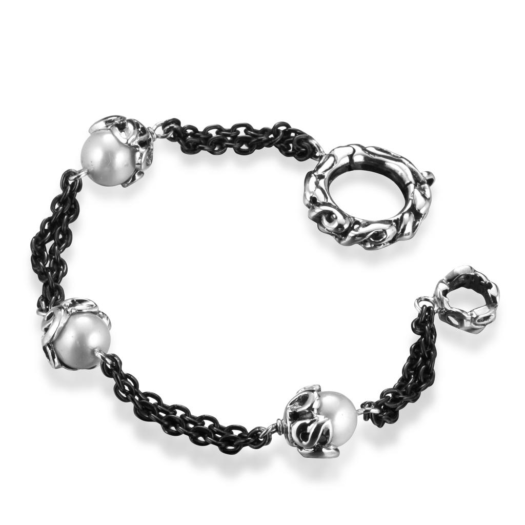 925 sterling silver bracelet with natural pearls - MARESCA OFFICINE ORAFE