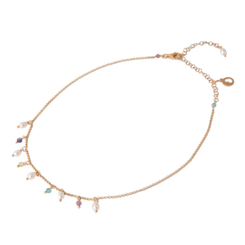 Silver necklace freshwater pearls multicolor stones 45-55cm - GLAMOUR