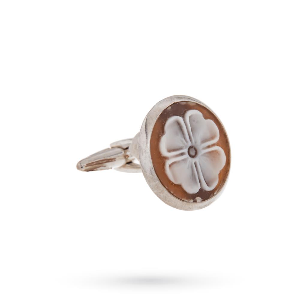  925 silver cufflinks four-leaf clover cameo - CAMEO ITALIANO