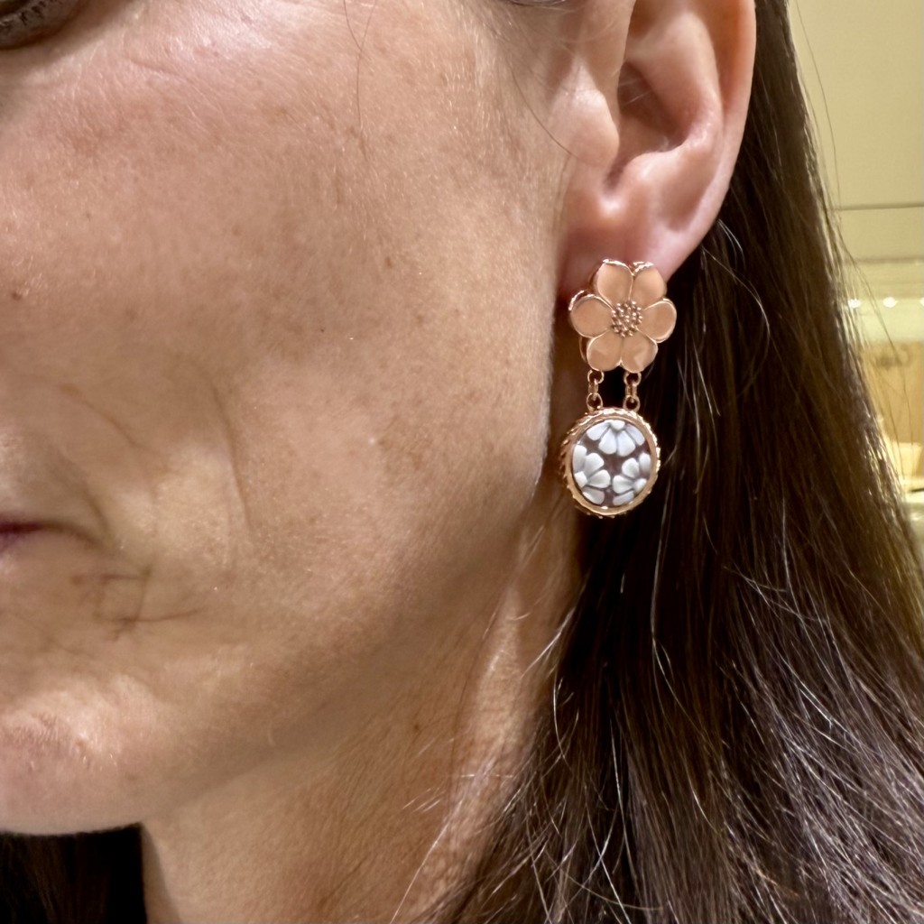  Orecchini in argento rosato con fiori smalto e cammeo fiore - CAMEO ITALIANO