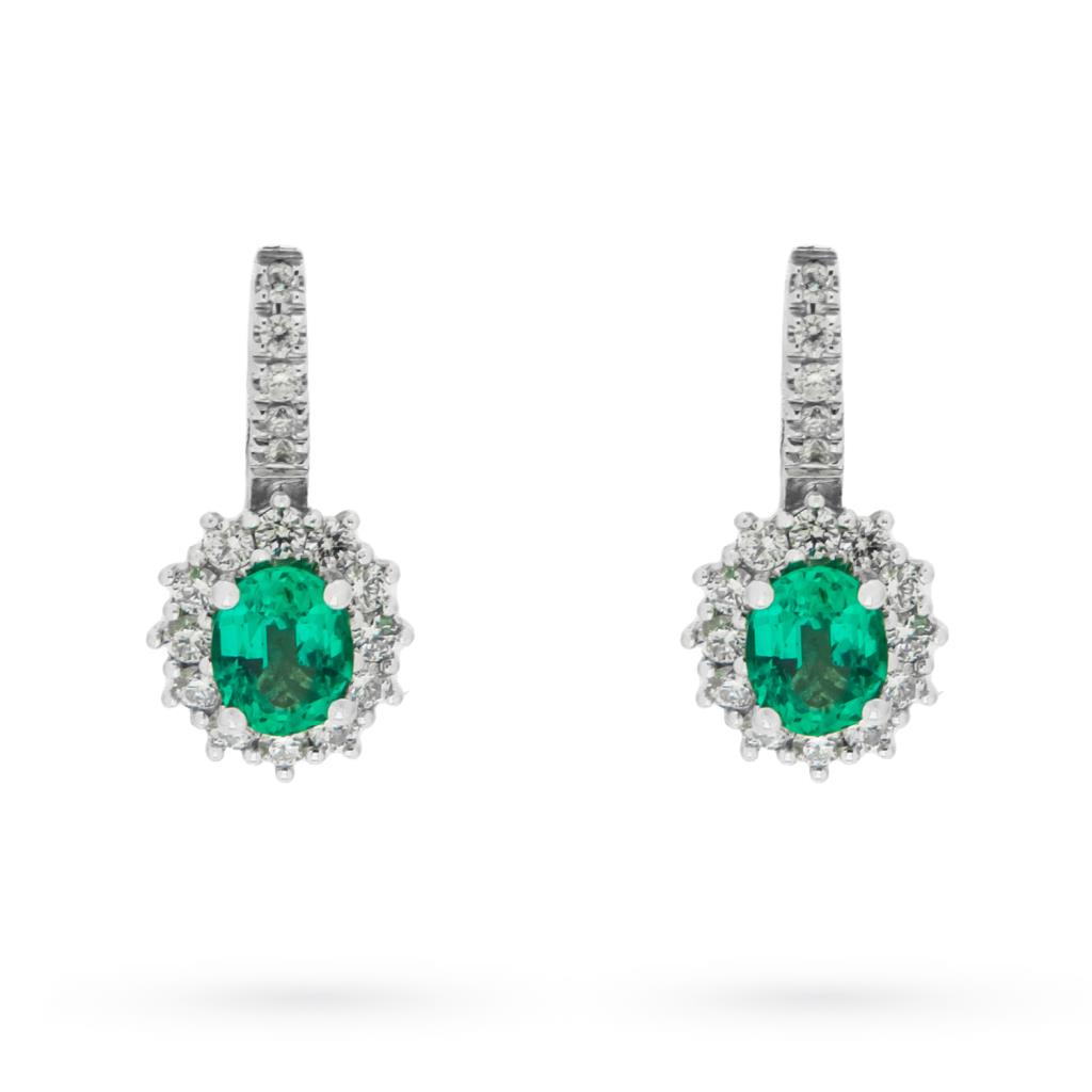 White gold emerald and diamond pendant earrings - MIRCO VISCONTI