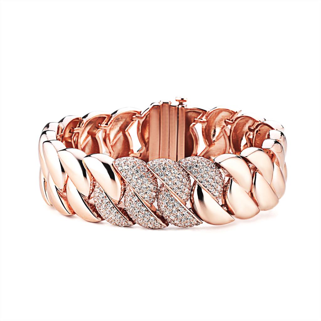 Silver pink groumette bracelet with white zircons - MARCELLO PANE