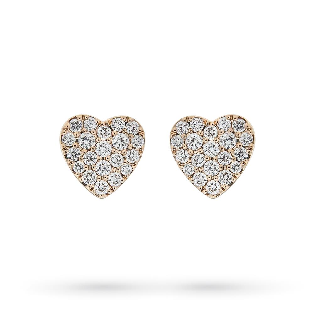 Rose gold earrings pavé hearts and diamonds 0.15ct - CICALA