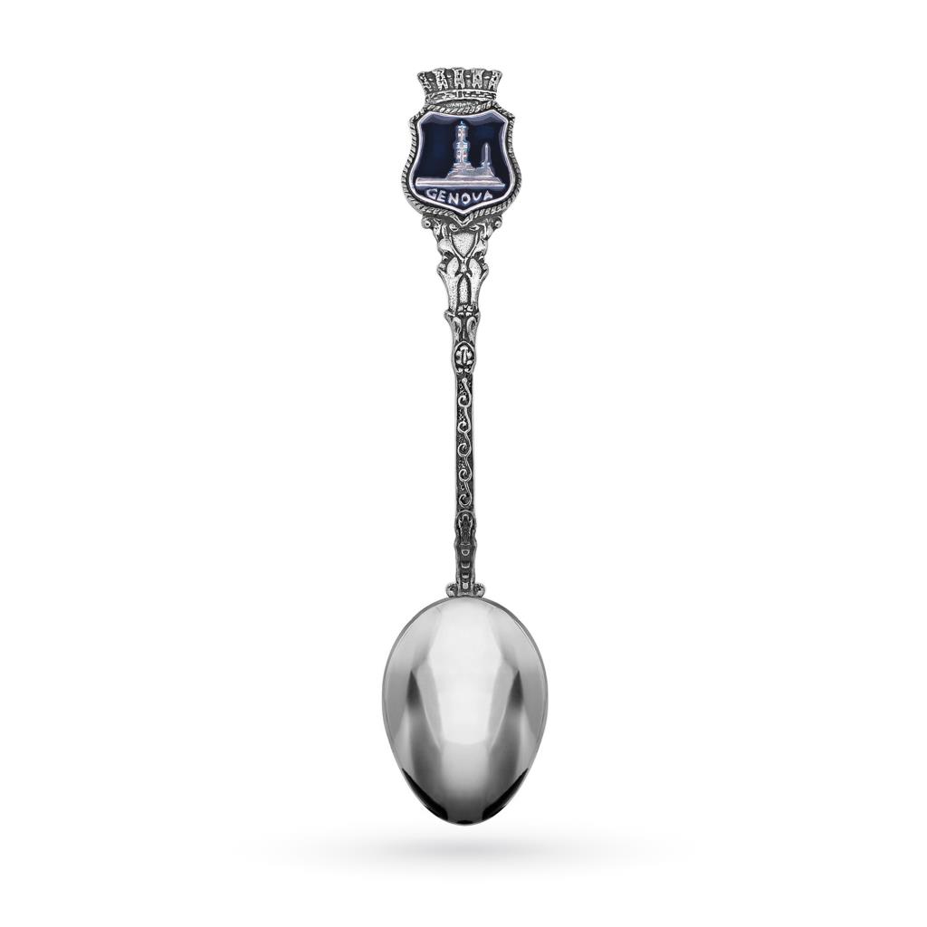 925 silver teaspoon with Genoa city lighthouse with blue enamel - CICALA