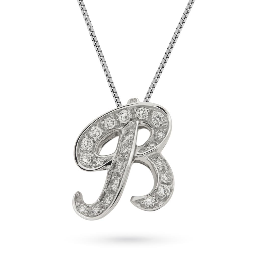 18kt white gold necklace with R and diamond - ORO TREND