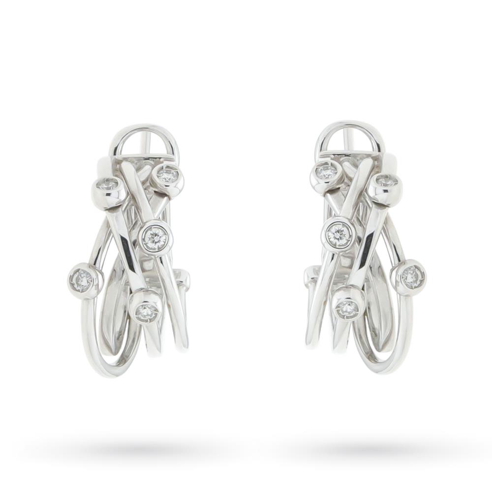 Orecchini cerchi fili intrecciati oro bianco diamanti - GIORGIO VISCONTI