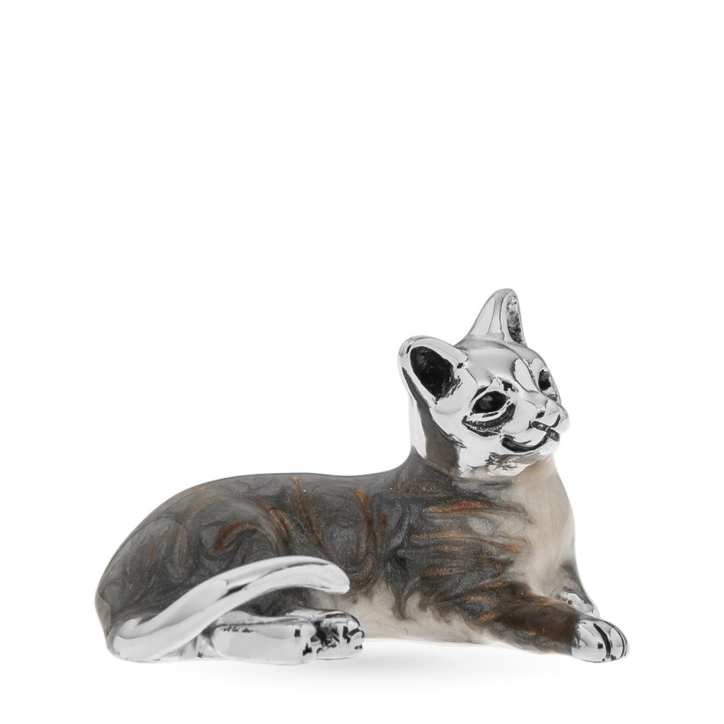 Gatto grigio medio soprammobile argento 925 smalto - SATURNO