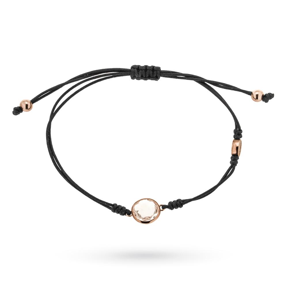 Bracciale in oro rosa 9kt con quarzo e cordino regolabile - LUSSO ITALIANO