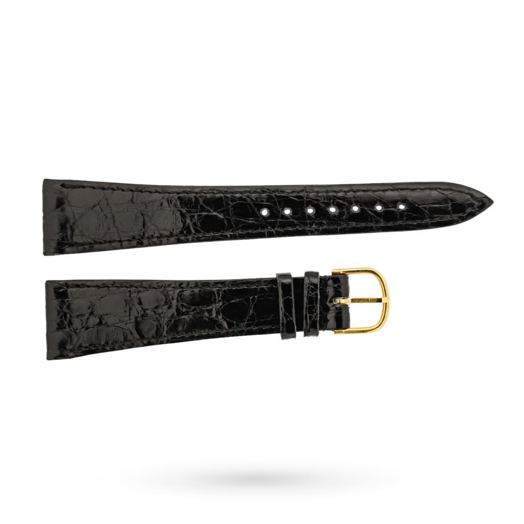 Flat black crocodile strap 20-14mm gold buckle - BROS