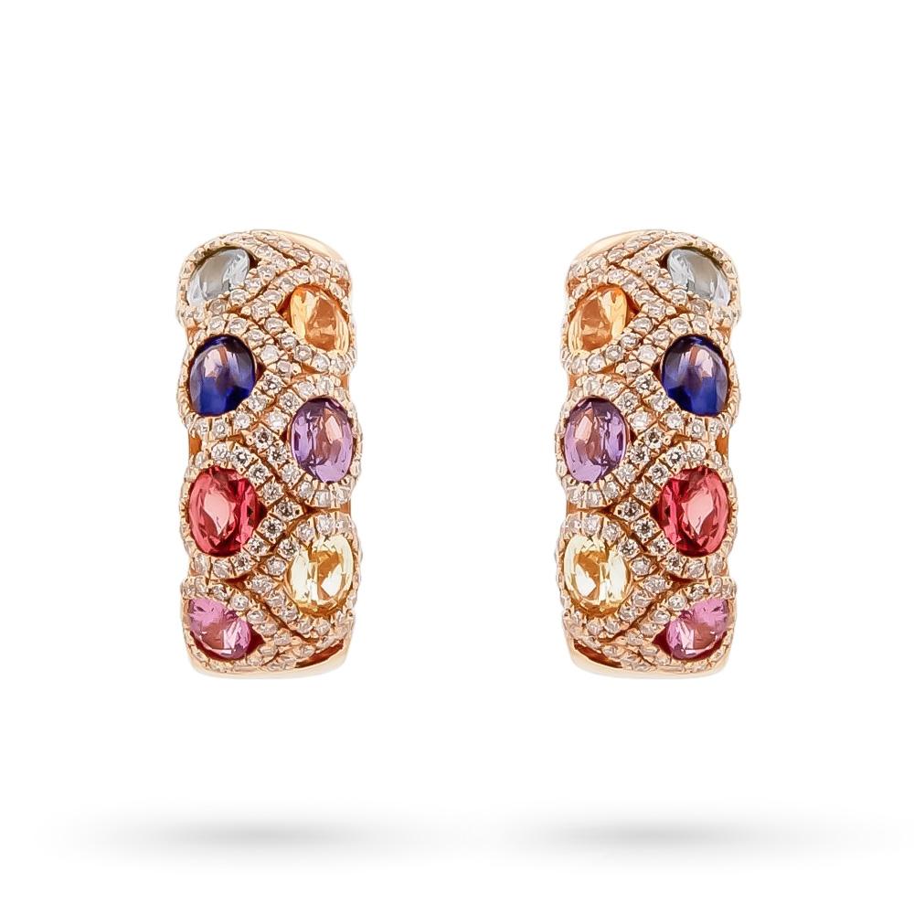 Orecchini oro rosa zaffiri multicolor 2,92ct diamanti 0,71ct - CICALA