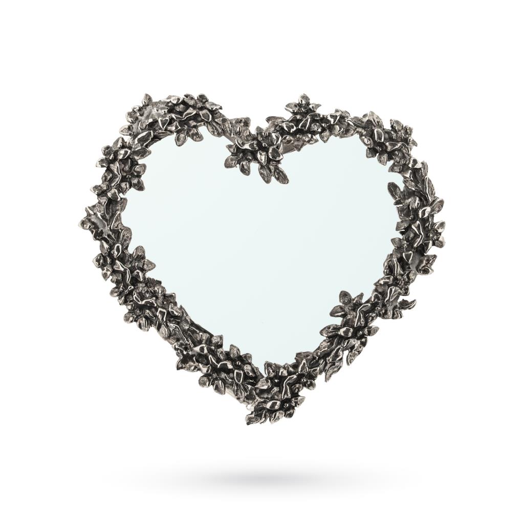 Cornice in argento con cuore e decori floreali 6x6cm - BELFIORE