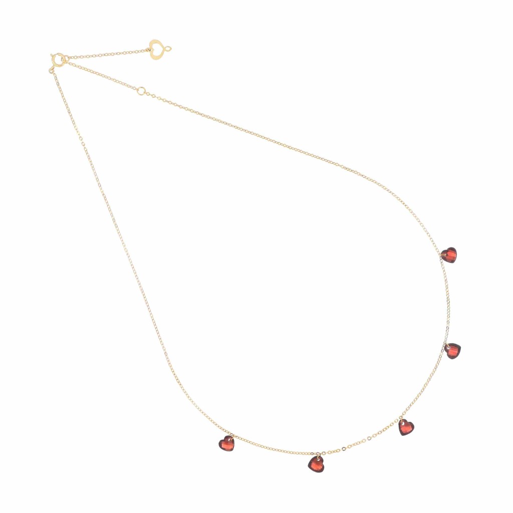 Girocollo Maman et Sophie oro giallo cinque cuori di granato - MAMAN ET SOPHIE