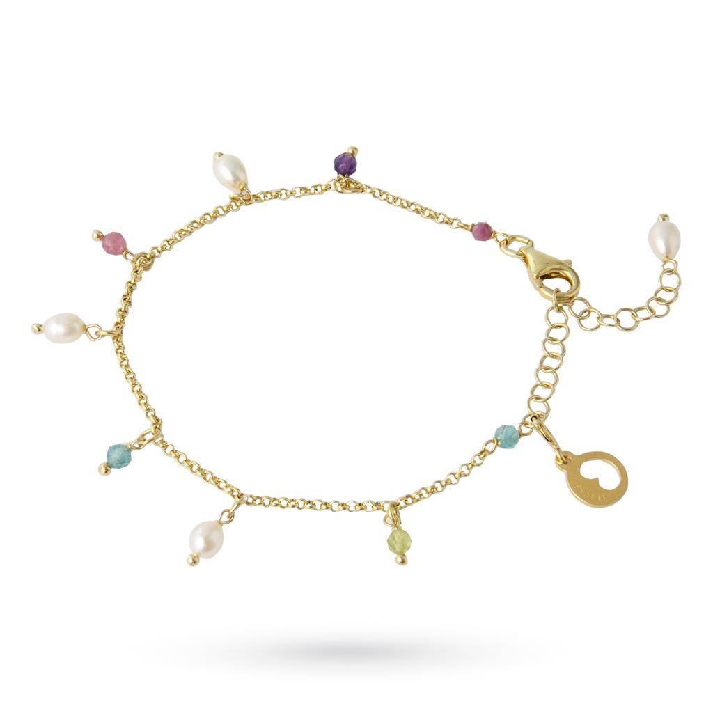LeLune anklet in gilded silver with freshwater pearls and multicolor stones - GLAMOUR