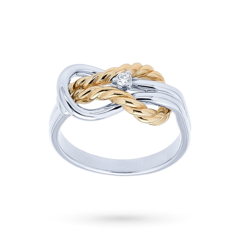 18kt white yellow gold ring diamond knots 0.05ct - CICALA