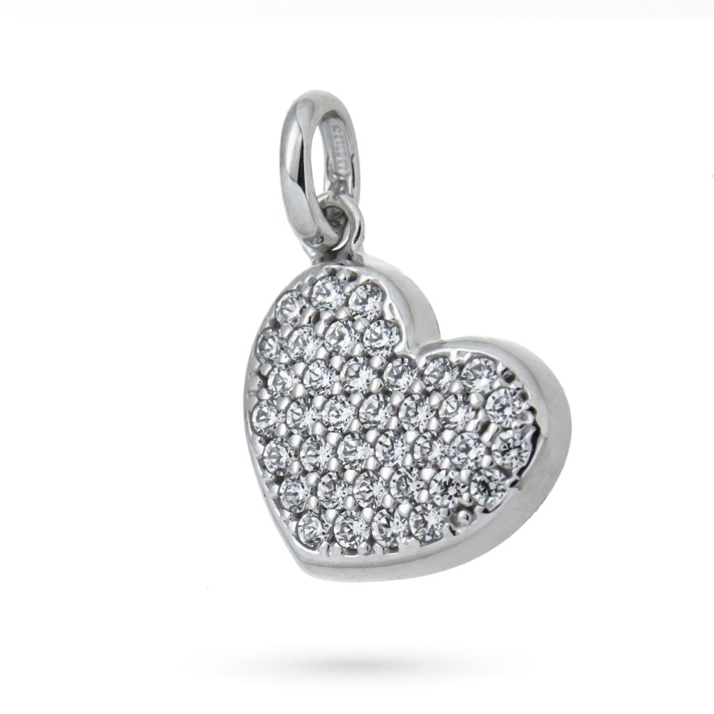 18kt white gold small heart pendant with zirconia  - LUSSO ITALIANO