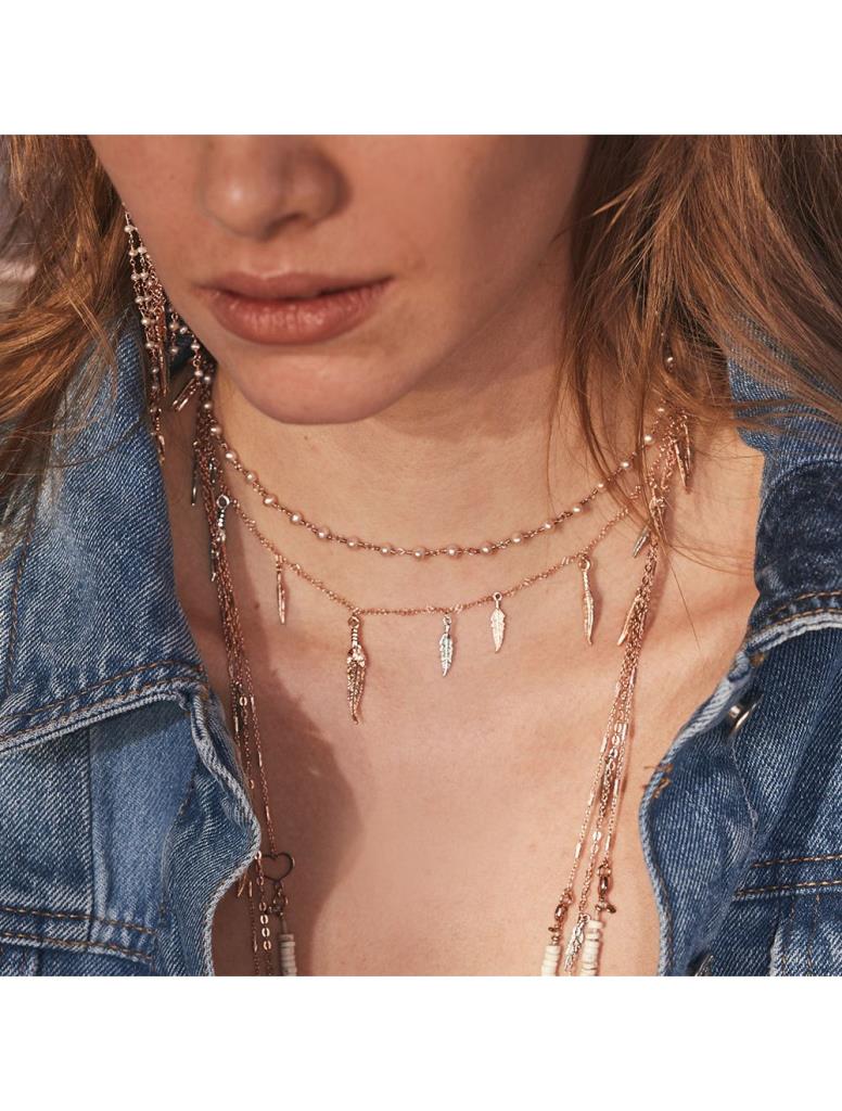  Choker with 11 feathers 925 silver and rose gold plating - MAMAN ET SOPHIE