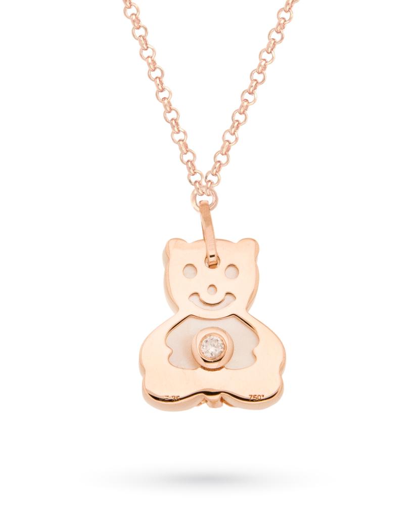 18kt rose gold necklace and charm with teddy bear, mother of pearl and diamond - AMÈLIE