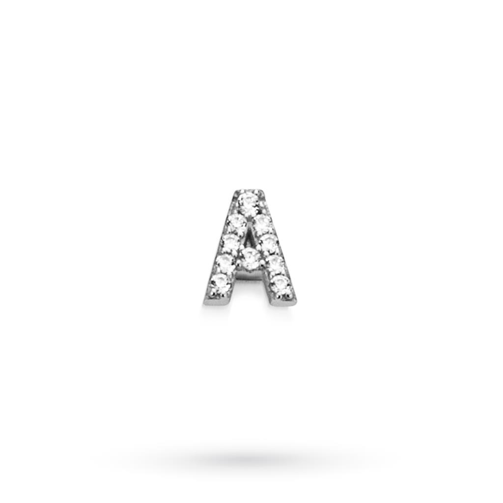 Componente lettera A in argento bianco con zaffiri  - MARCELLO PANE