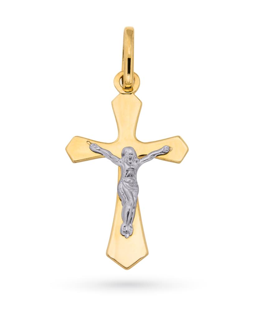 Croce con Cristo crocifisso in oro giallo e oro bianco - UNBRANDED