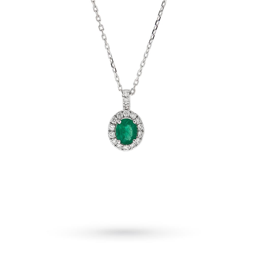 White gold necklace emerald oval 0,26ct diamonds 0,11ct Mirco Visconti - MIRCO VISCONTI