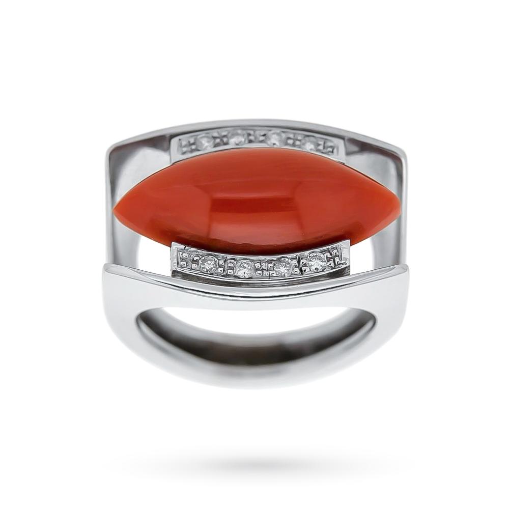 Anello corallo rosso oro bianco diamanti 0,24ct - ASCIONE