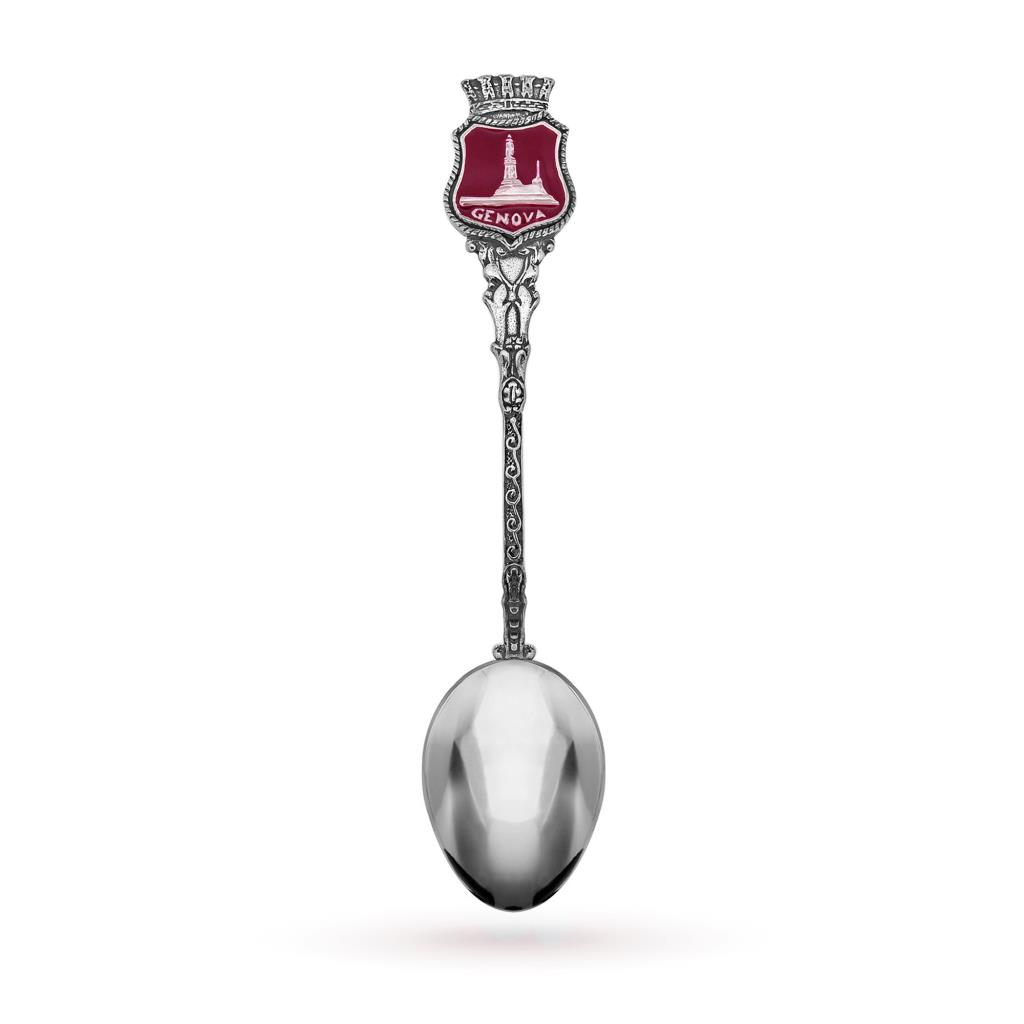 925 silver teaspoon with Genoa city lighthouse with red enamel - CICALA