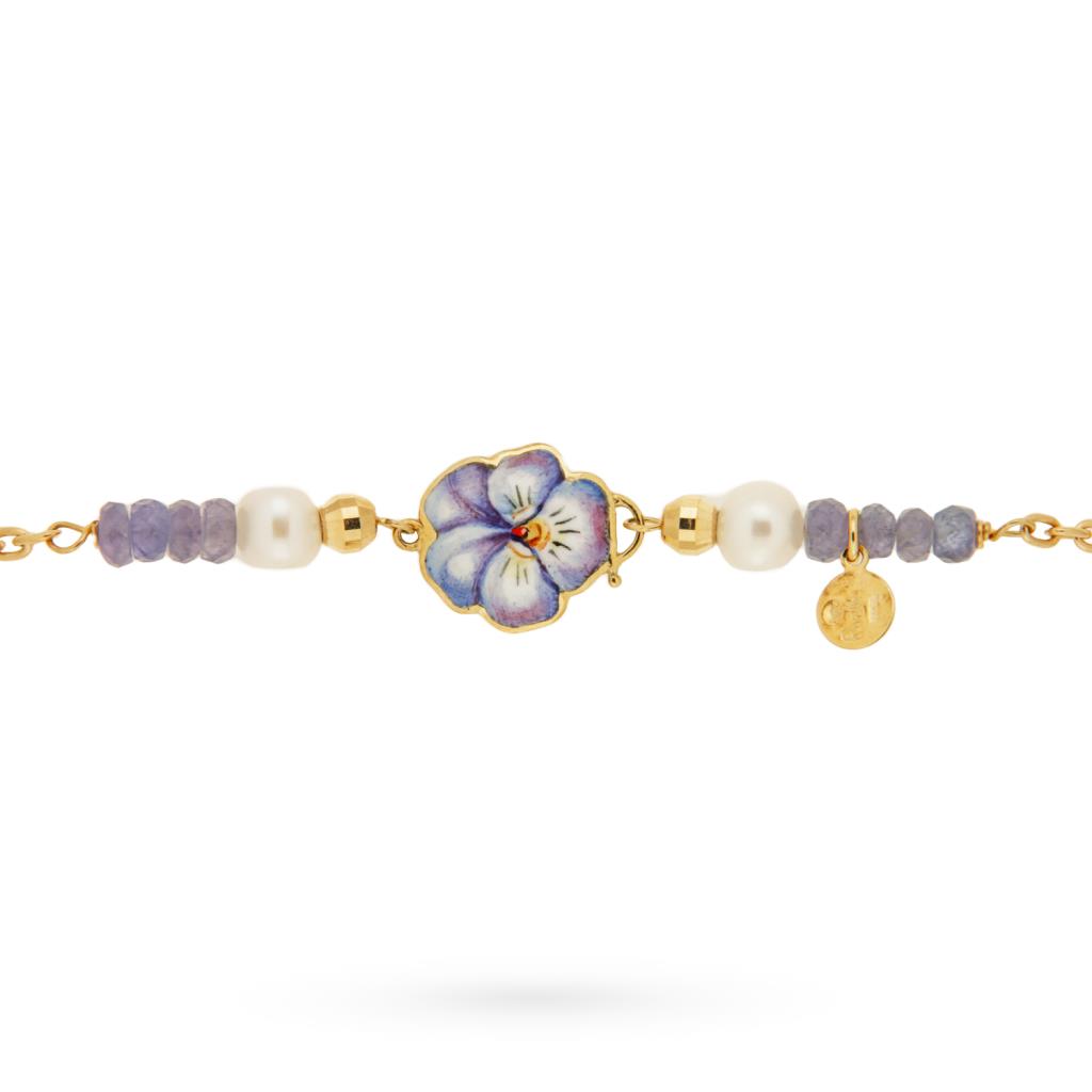 18kt gold bracelet with violet flower, pearls and tourmalines - GABRIELLA RIVALTA