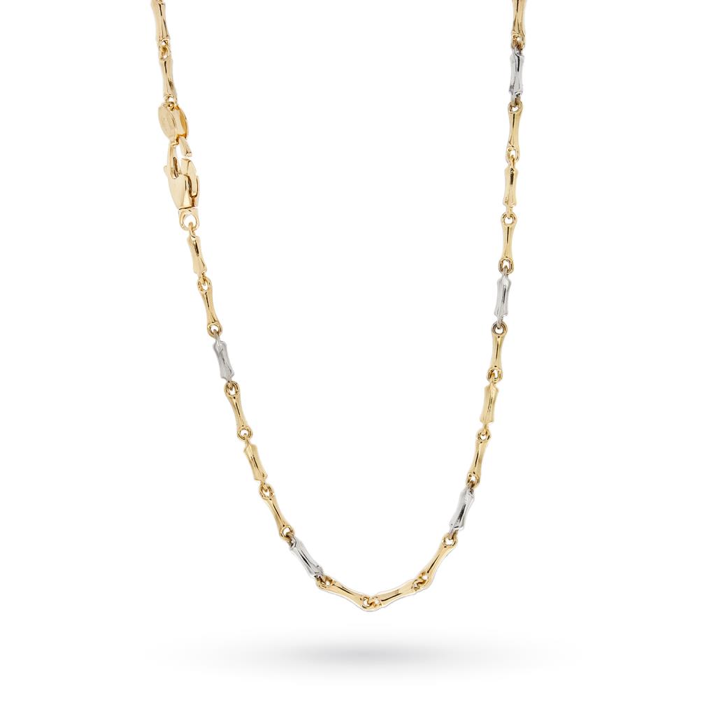 Collana  oro bianco e giallo 18kt con maglia a tubetti 50 cm  - LUSSO ITALIANO