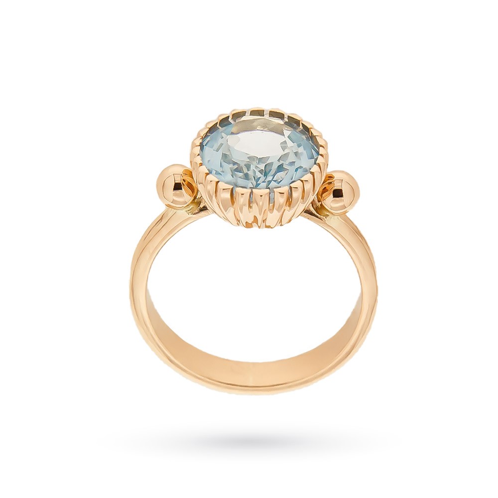  Anello oro rosa con topazio azzurro ovale 8x10mm - LUSSO ITALIANO