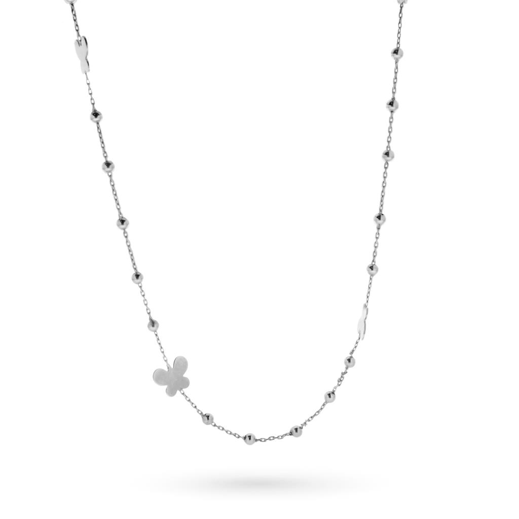 Long necklace with butterflies and elements in 18kt white gold - CICALA