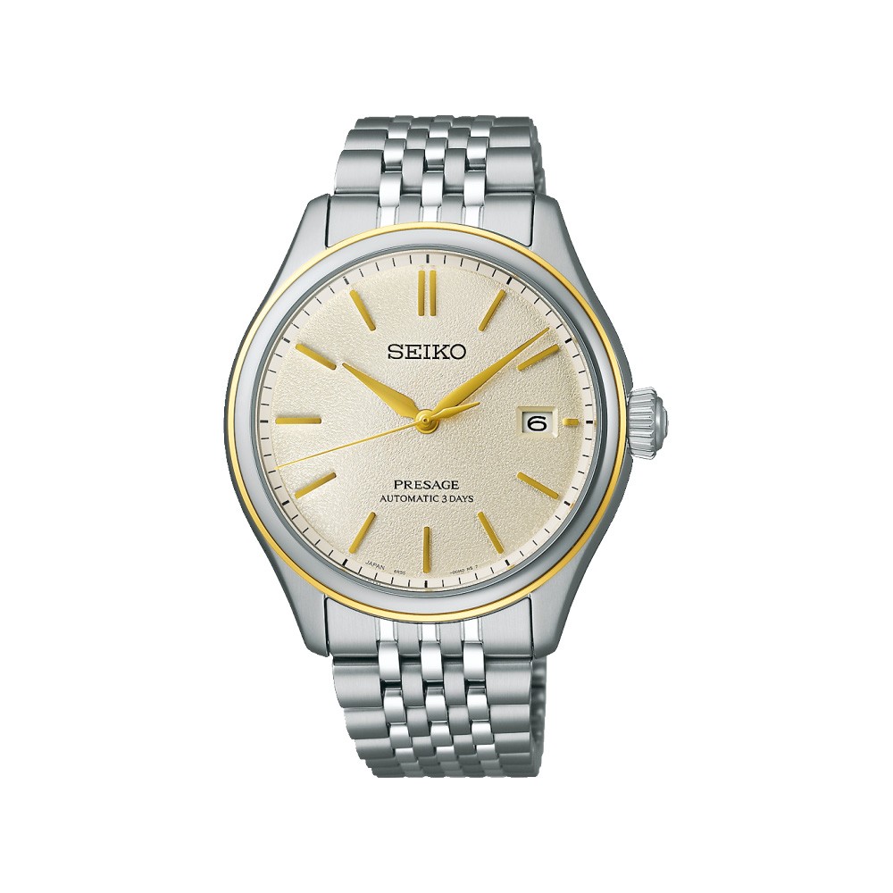 Orologio seiko presage in acciaio con quadrante lavorato color crema