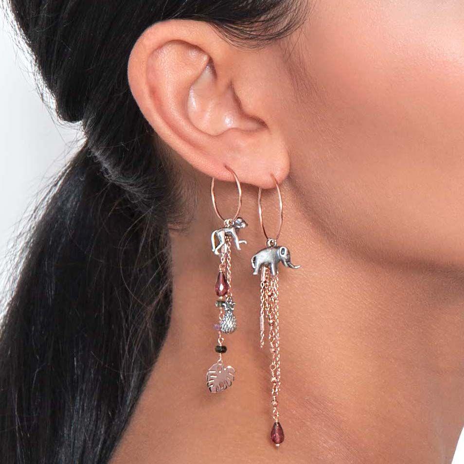  Single circle earring with elephant and garnet stone - MAMAN ET SOPHIE
