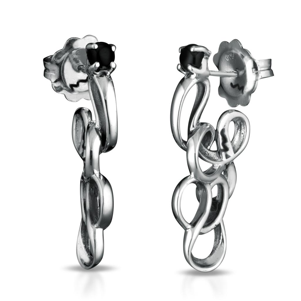 Pendant earrings in 925 silver with onyx 3cm lenght - MARESCA OFFICINE ORAFE