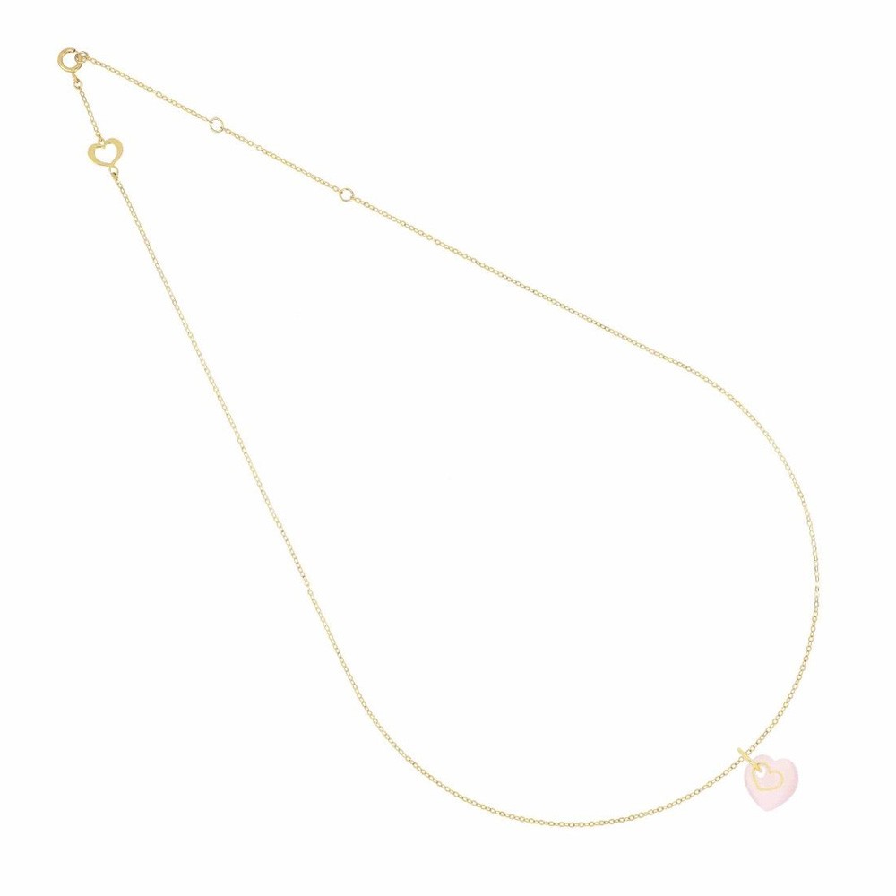 Collana con Cuore Oro 18kt Quarzo Rosa - MAMAN ET SOPHIE
