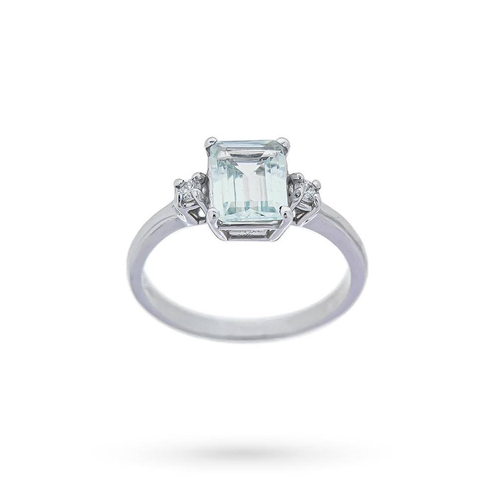 Anello acquamarina rettangolare 1,70ct 2 diamanti 0,08ct Luigi Quaglia - QUAGLIA