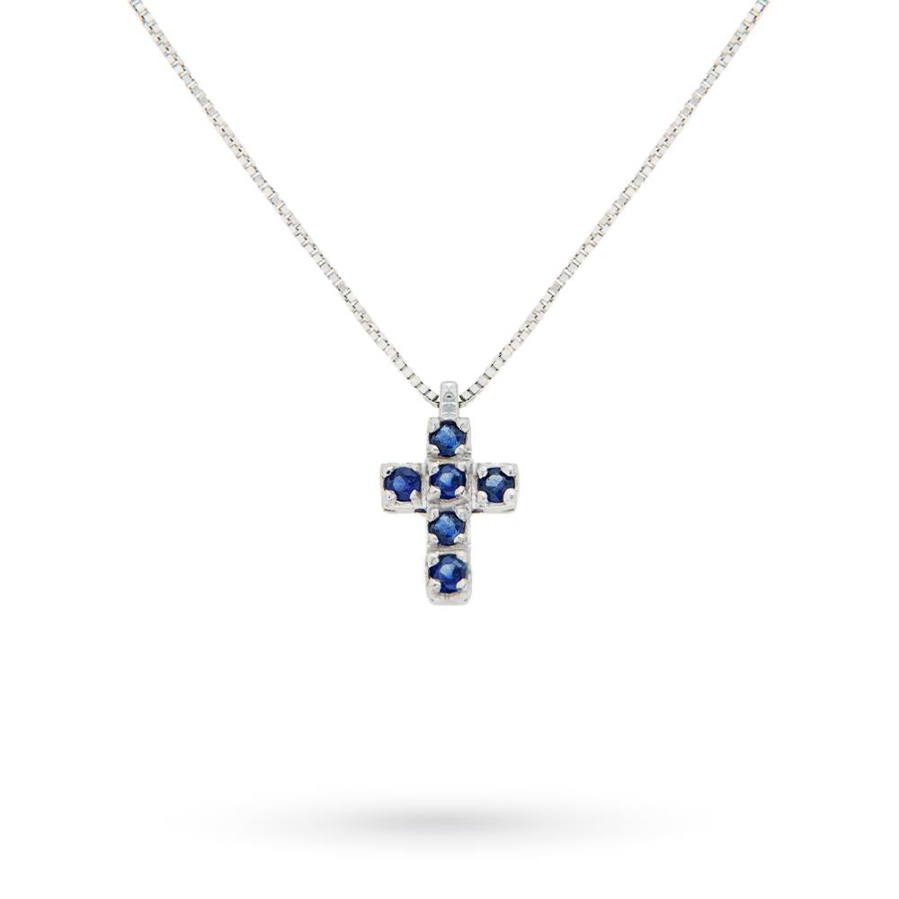 Natural sapphire cross necklace in 18kt white gold - QUAGLIA