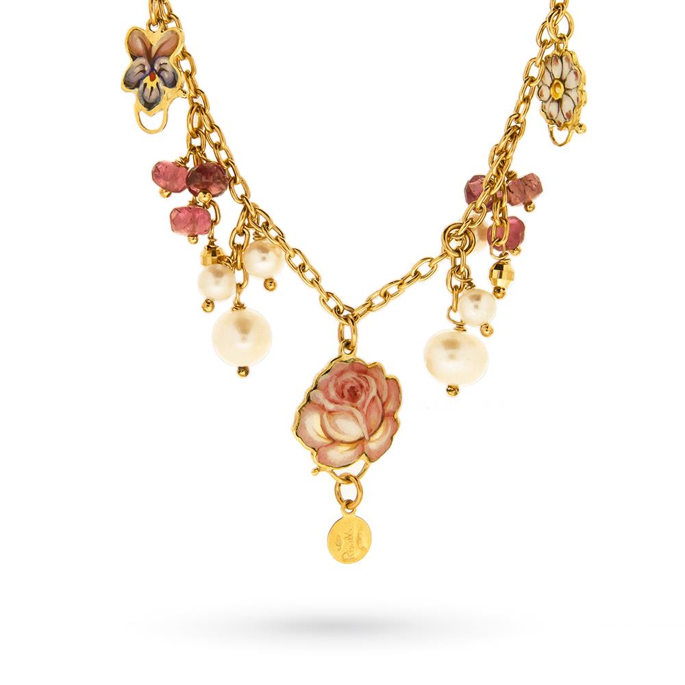 Gabriella Rivalta flower necklace yellow gold enamels - GABRIELLA RIVALTA