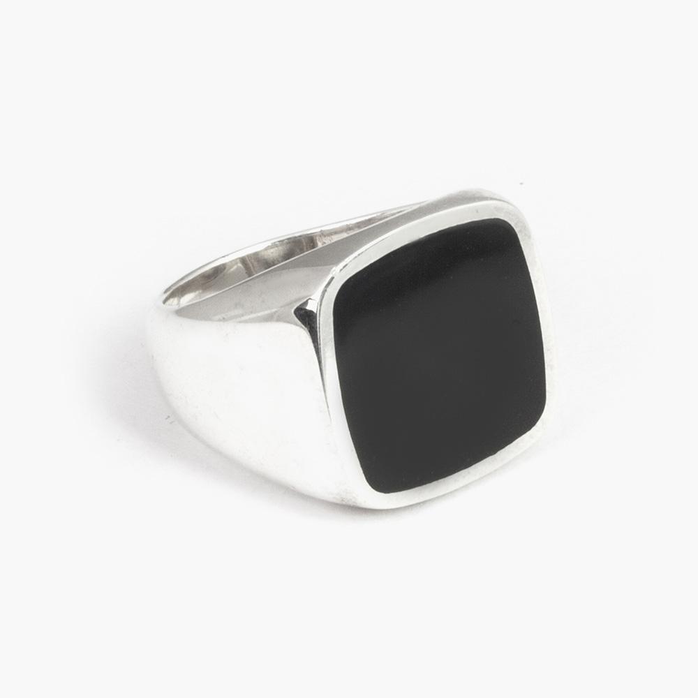 Chevalier quadrato smalto nero argento brunito Nove25 - NOVE25