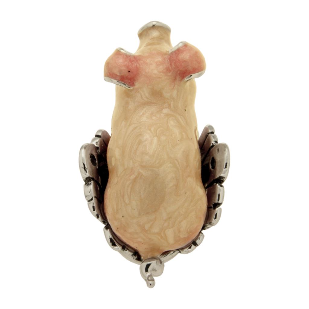  Maialino nella cesta Soprammobile Medio argento 925 smalto - SATURNO