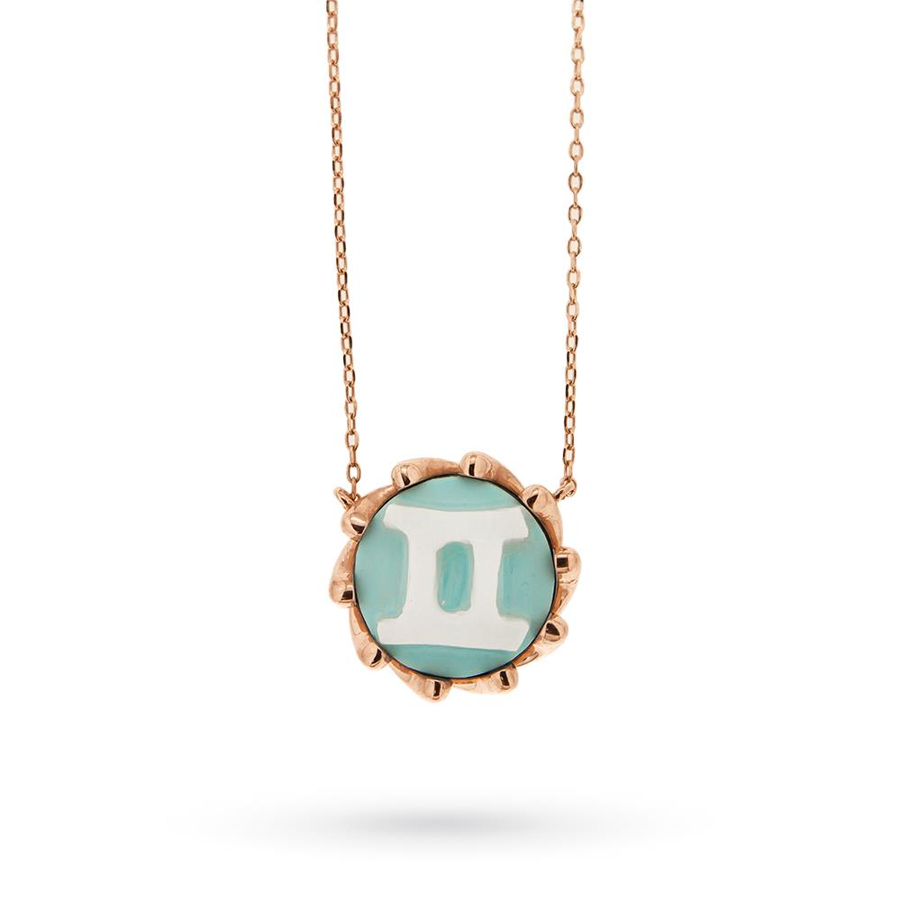 Necklace Gemini zodiac sign turquoise cameo silver 12mm - CAMEO ITALIANO
