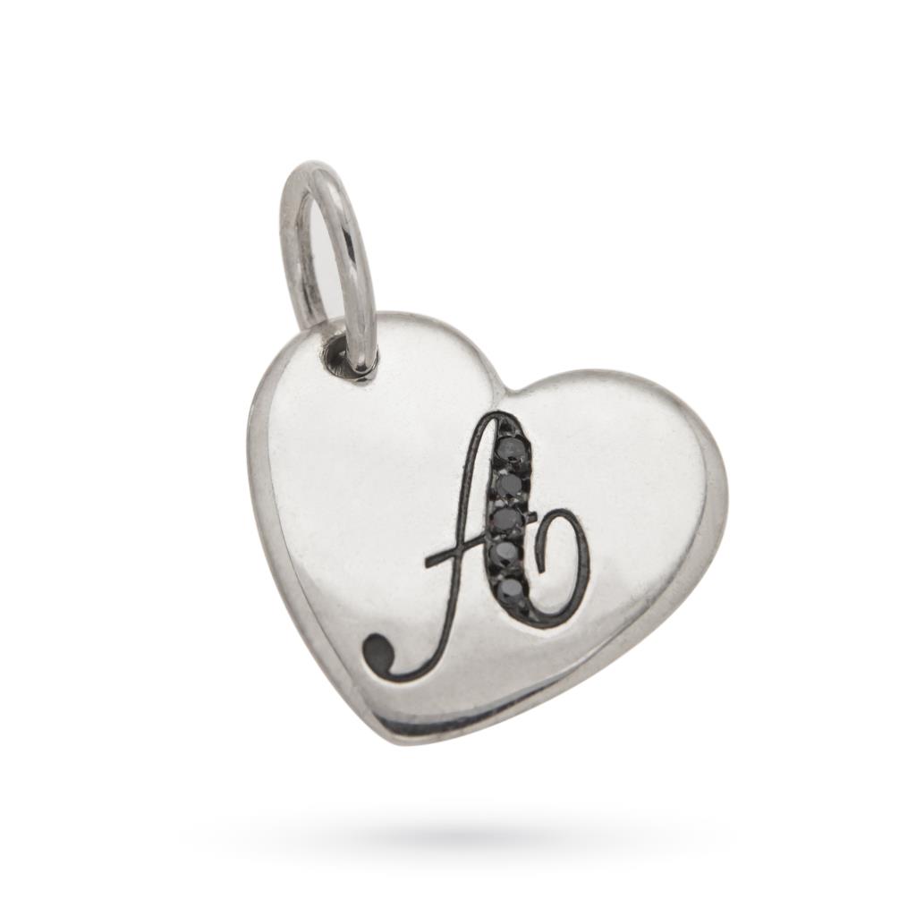 Heart pendant in 925 silver with engraved letter A and black diamonds - ORO TREND