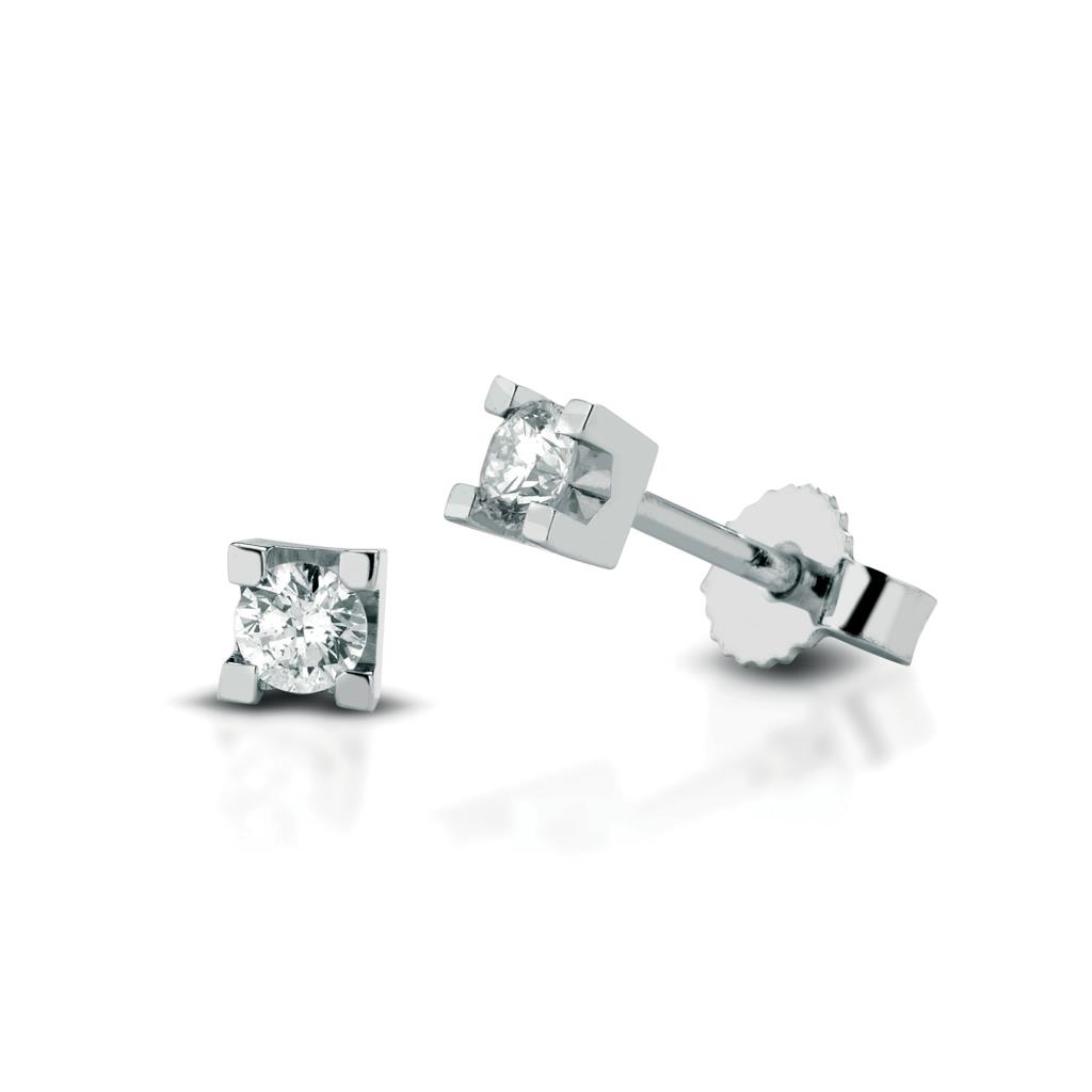 Square diamond stud earrings 18kt white gold 0,04ct - LELUNE